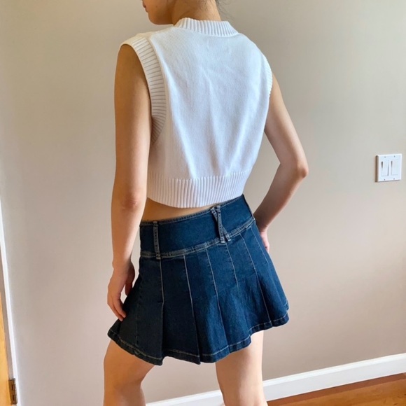 Vintage y2k low rise pleated denim mini skirt - Picture 3 of 5